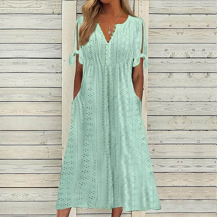 💋【🏆Más vendido】Vestido sencillo de mujer plus size en color liso, suelto y casual.