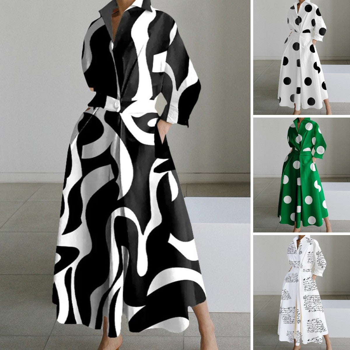 👗🖤Rochie nouă de toamnă la modă, cu mânecă lungă și decolteu în V, imprimată